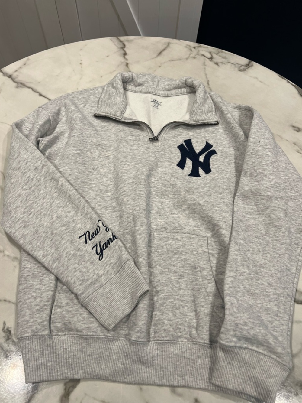 abercrombie kids Gray Quarter-Zip Sweatshirt with Navy NY Logo
